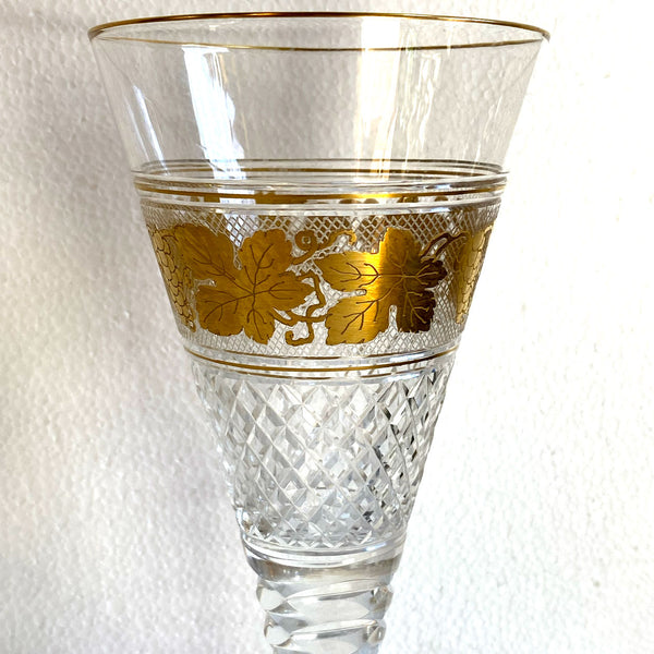 Set Belgian Val Saint Lambert Gilt Cut Crystal Westminster Goblets [8.25 inch] (10 pieces)