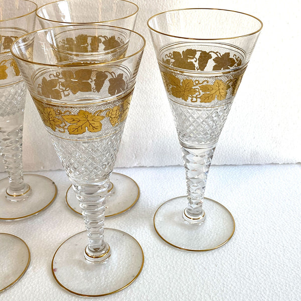 Set Belgian Val Saint Lambert Gilt Cut Crystal Westminster Goblets [8.25 inch] (10 pieces)