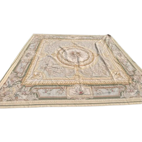Large Vintage Louis XVI Style Wool Savonnerie Aubusson Needlepoint Rug