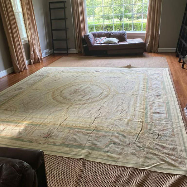 Large Vintage Louis XVI Style Wool Savonnerie Aubusson Needlepoint Rug