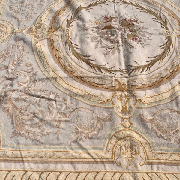 Large Vintage Louis XVI Style Wool Savonnerie Aubusson Needlepoint Rug