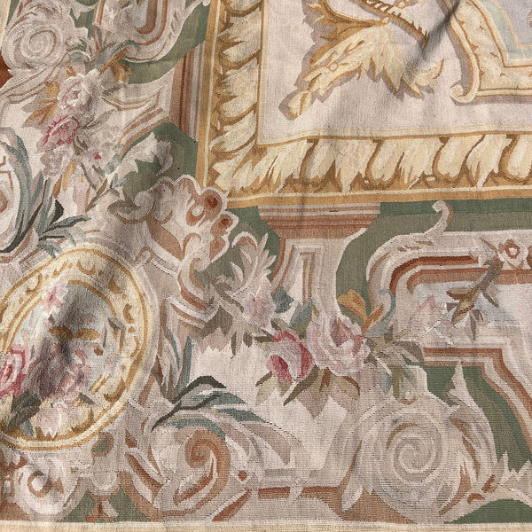 Large Vintage Louis XVI Style Wool Savonnerie Aubusson Needlepoint Rug