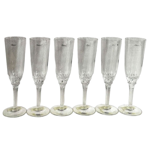 Set Six French Christofle Osiris Glass and Crystal Champagne Flutes