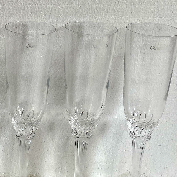 Set Six French Christofle Osiris Glass and Crystal Champagne Flutes