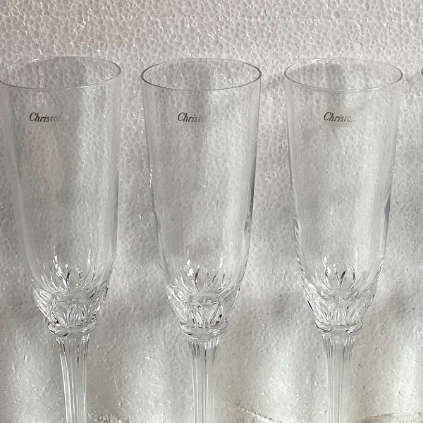 Set Six French Christofle Osiris Glass and Crystal Champagne Flutes