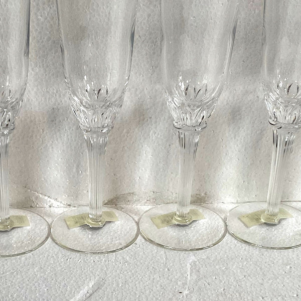 Set Six French Christofle Osiris Glass and Crystal Champagne Flutes