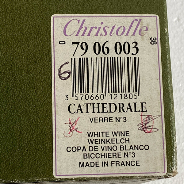 Set Six French Christofle Cathedrale Glass and Crystal White Wine Glasses