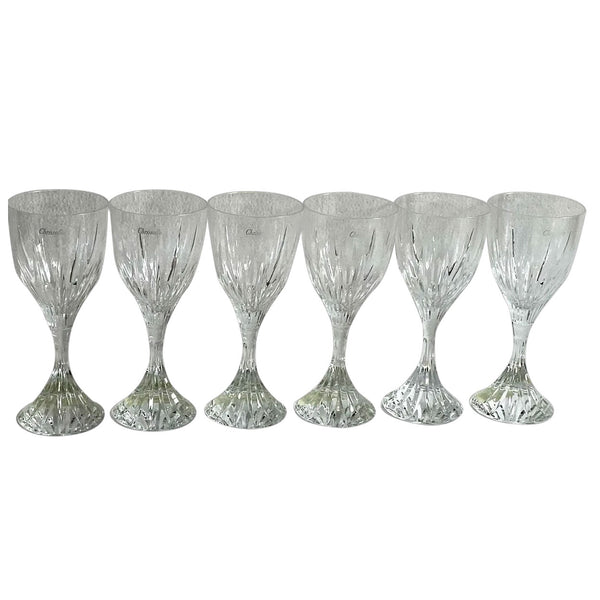 Set Six French Christofle Cathedrale Glass and Crystal White Wine Glasses