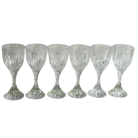 Set Six French Christofle Cathedrale Glass and Crystal White Wine Glasses