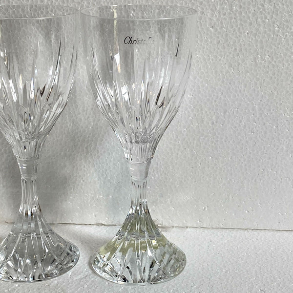 Set Six French Christofle Cathedrale Glass and Crystal White Wine Glasses