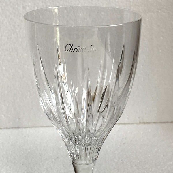Set Six French Christofle Cathedrale Glass and Crystal White Wine Glasses