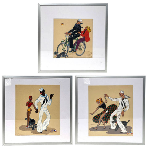 Set of Three Vintage French World War II Liberation Screen Prints