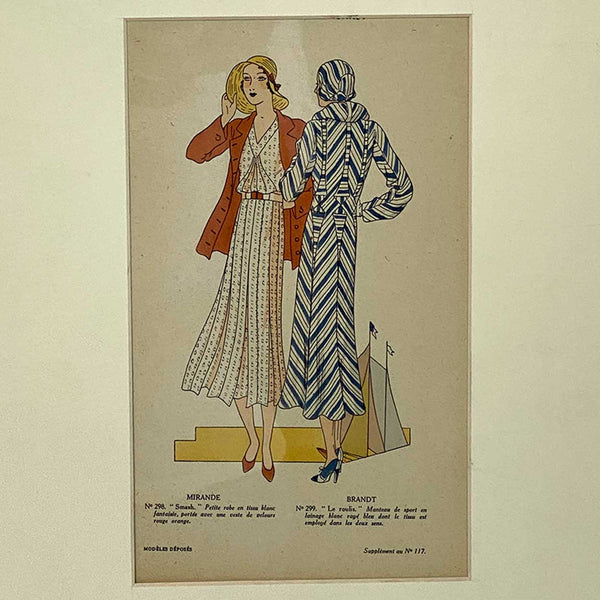Three French Art Deco Lithograph and Pochoir Stencil on Paper Fashion Magazine Plates