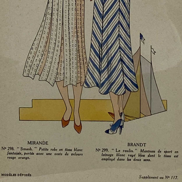 Three French Art Deco Lithograph and Pochoir Stencil on Paper Fashion Magazine Plates