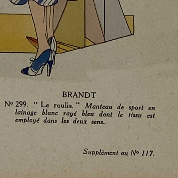 Three French Art Deco Lithograph and Pochoir Stencil on Paper Fashion Magazine Plates
