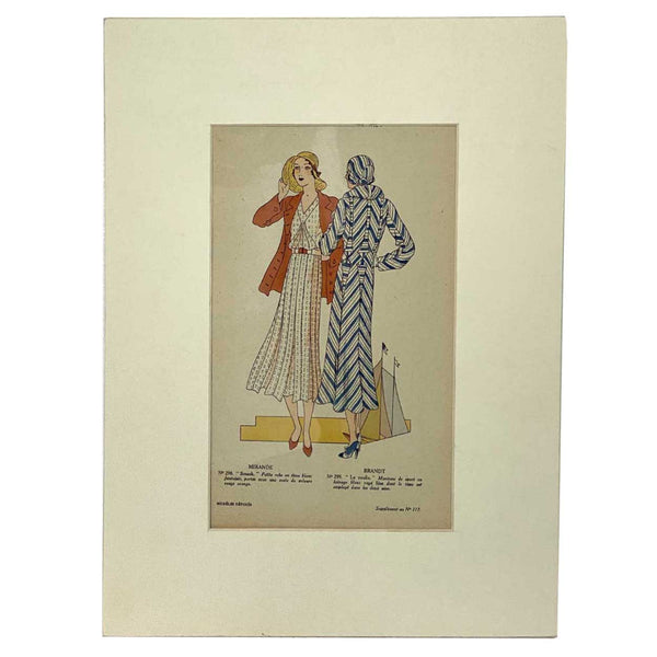 Three French Art Deco Lithograph and Pochoir Stencil on Paper Fashion Magazine Plates