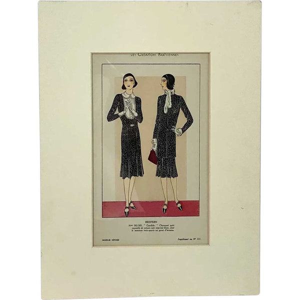 Three French Art Deco Lithograph and Pochoir Stencil on Paper Fashion Magazine Plates