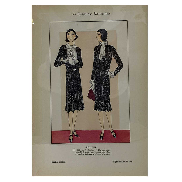 Three French Art Deco Lithograph and Pochoir Stencil on Paper Fashion Magazine Plates