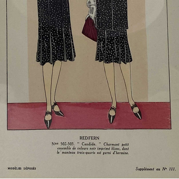 Three French Art Deco Lithograph and Pochoir Stencil on Paper Fashion Magazine Plates