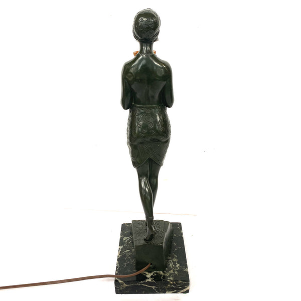 French PIERRE LE FAGUAYS Bronze and Daum Glass Lamp, Esclave à l'Urne