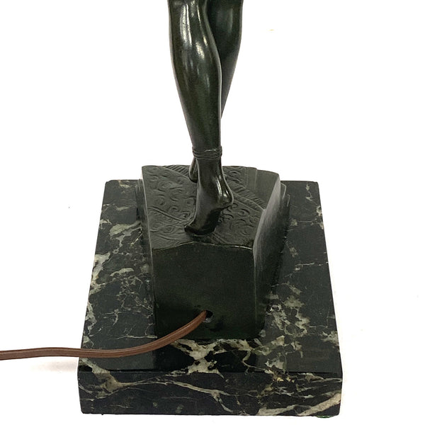 French PIERRE LE FAGUAYS Bronze and Daum Glass Lamp, Esclave à l'Urne