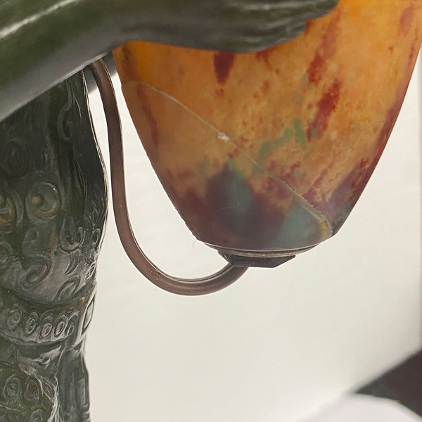 French PIERRE LE FAGUAYS Bronze and Daum Glass Lamp, Esclave à l'Urne
