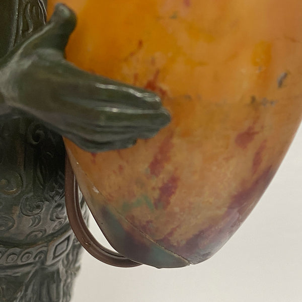 French PIERRE LE FAGUAYS Bronze and Daum Glass Lamp, Esclave à l'Urne