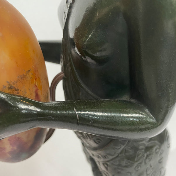 French PIERRE LE FAGUAYS Bronze and Daum Glass Lamp, Esclave à l'Urne