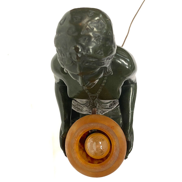 French PIERRE LE FAGUAYS Bronze and Daum Glass Lamp, Esclave à l'Urne