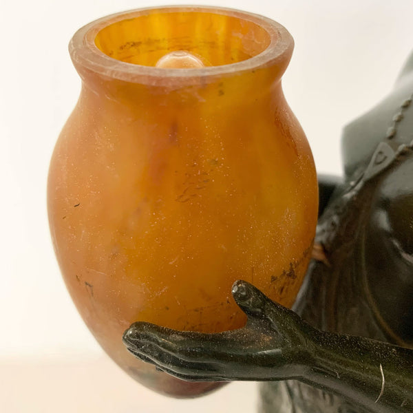 French PIERRE LE FAGUAYS Bronze and Daum Glass Lamp, Esclave à l'Urne