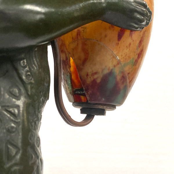 French PIERRE LE FAGUAYS Bronze and Daum Glass Lamp, Esclave à l'Urne