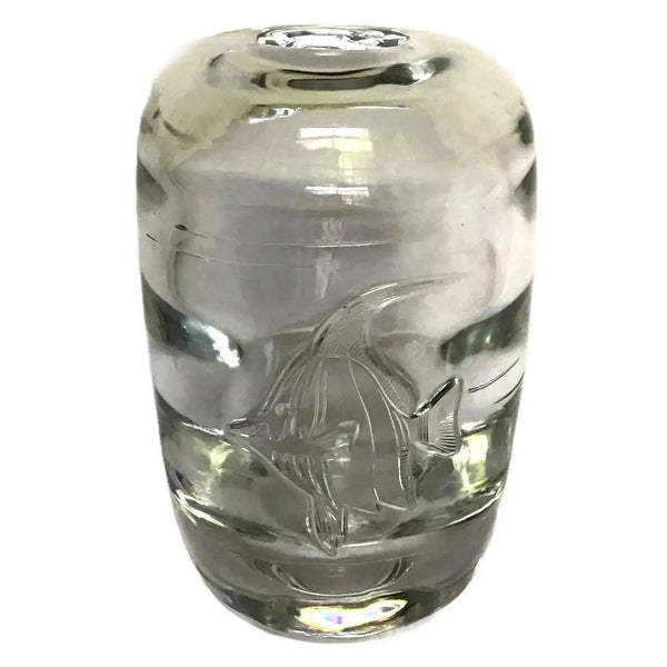 Vintage Swedish Kosta Boda Clear Glass Cameo Cut Angel Fish Vase