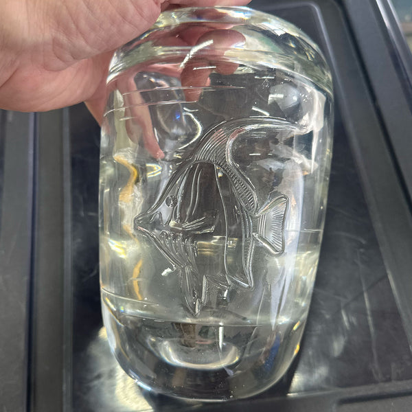 Vintage Swedish Kosta Boda Clear Glass Angel Fish Vase