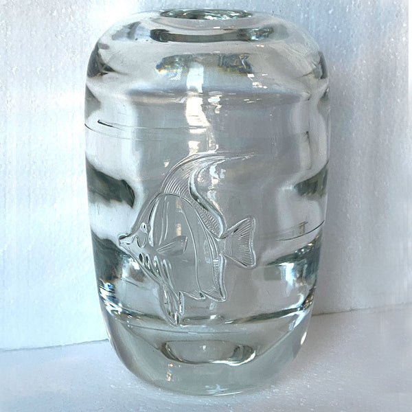 Vintage Swedish Kosta Boda Clear Glass Angel Fish Vase