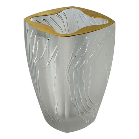French Lalique Gilt Rim Lead Crystal Yasna Vase