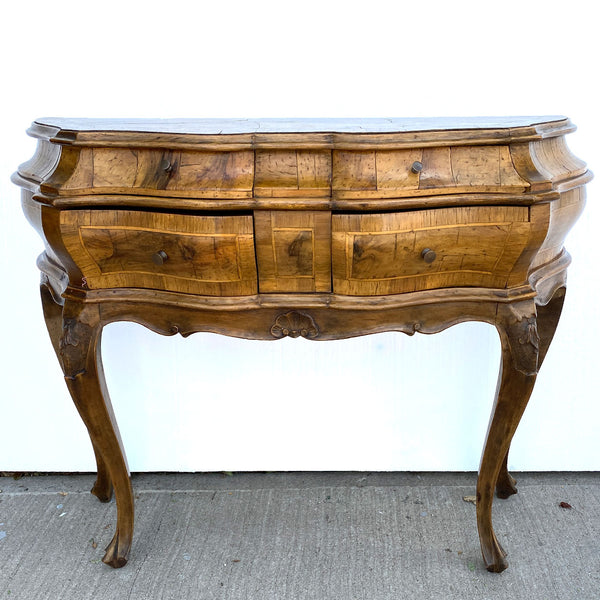 Pair Italian Baroque Style Circassian Walnut Veneer Bombe Side Tables