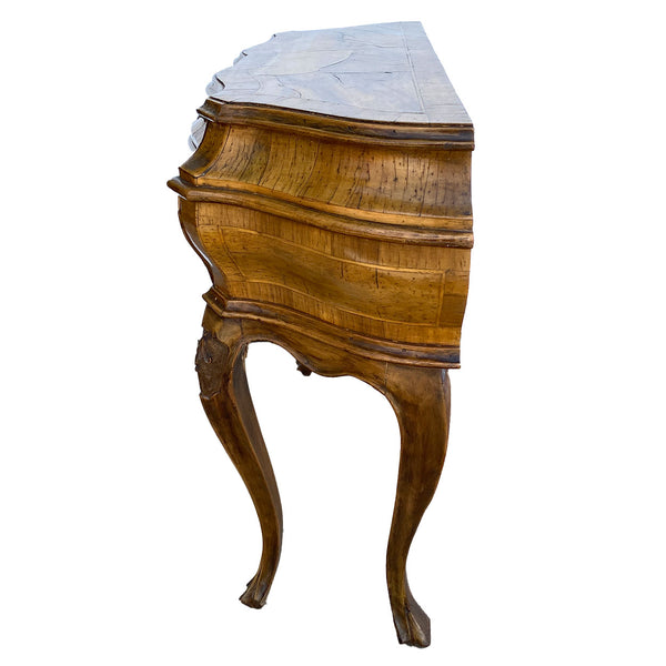 Pair Italian Baroque Style Circassian Walnut Veneer Bombe Side Tables