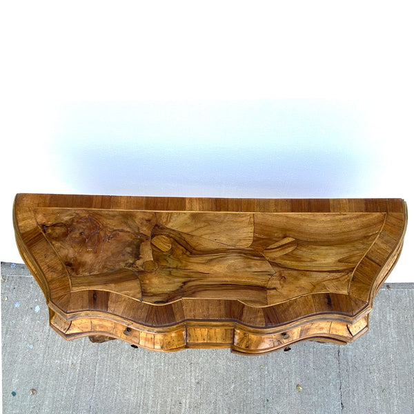Pair Italian Baroque Style Circassian Walnut Veneer Bombe Side Tables