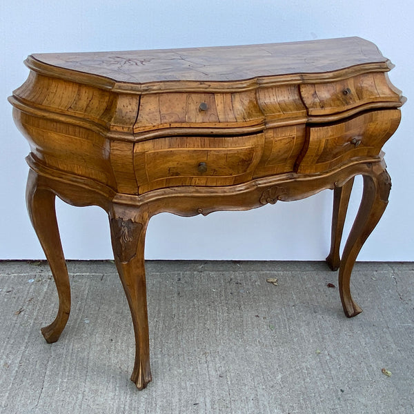 Pair Italian Baroque Style Circassian Walnut Veneer Bombe Side Tables
