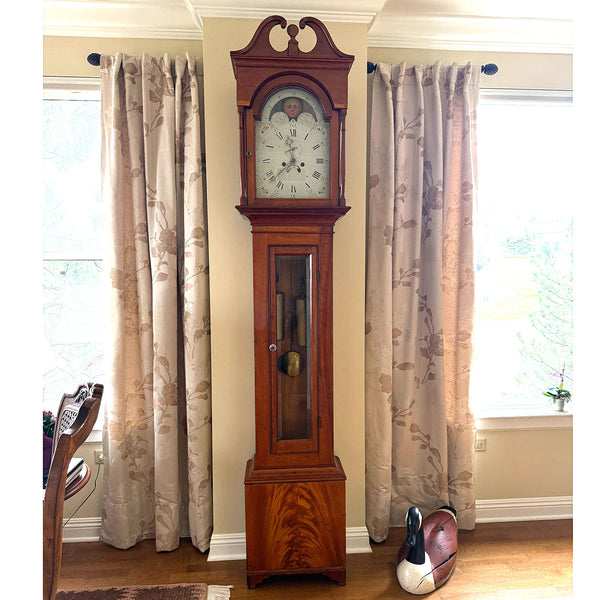 Large American New England Chippendale Cherrywood Tall Case Clock