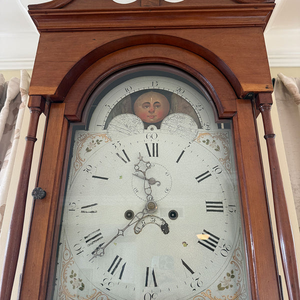 Large American New England Chippendale Cherrywood Tall Case Clock