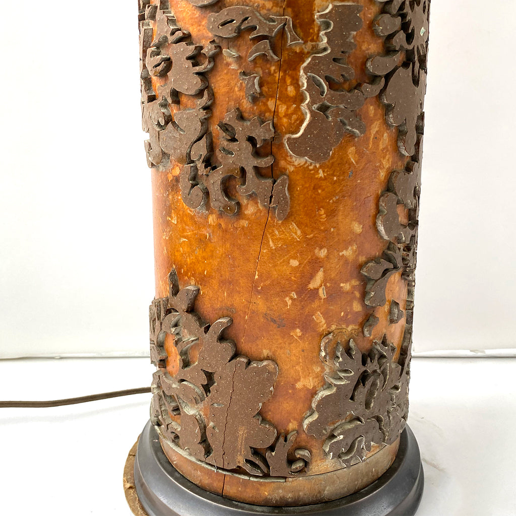 At Auction: Wallpaper Roller Lamp, Carved Leaf Motif