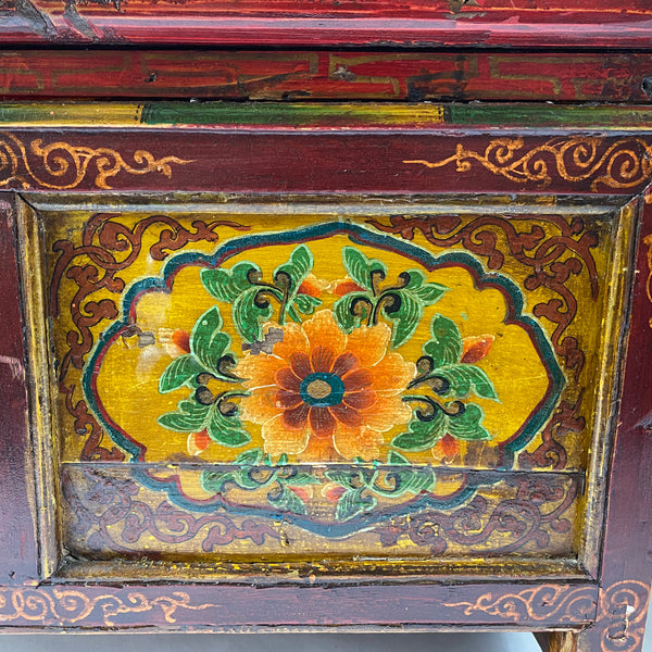 Small Tibetan Buddhist Painted Pine Prayer Bench / Low Table