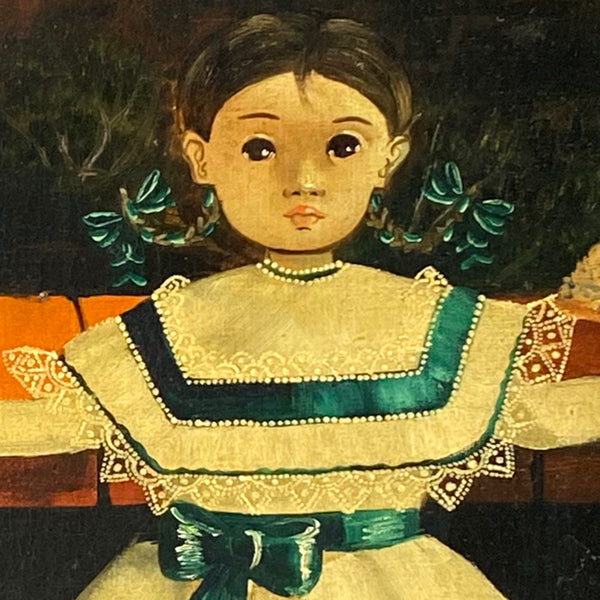 AGAPITO LABIOS Folk Art Oil on Canvas Painting, Portrait of a Girl