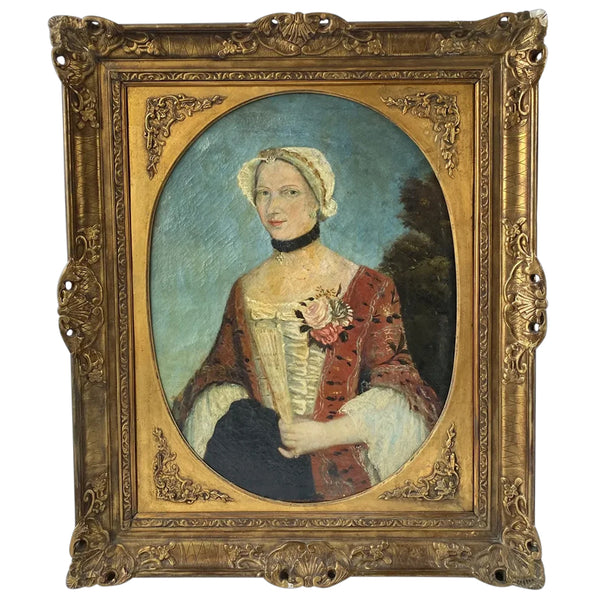American School Oil on Canvas Painting, Portrait of a Lady