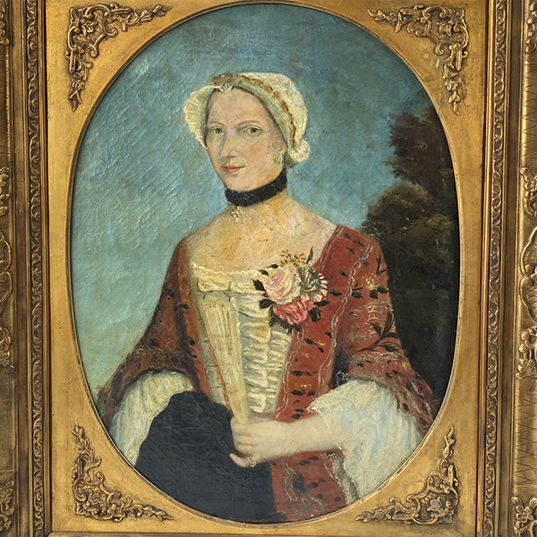 American School Oil on Canvas Painting, Portrait of a Lady