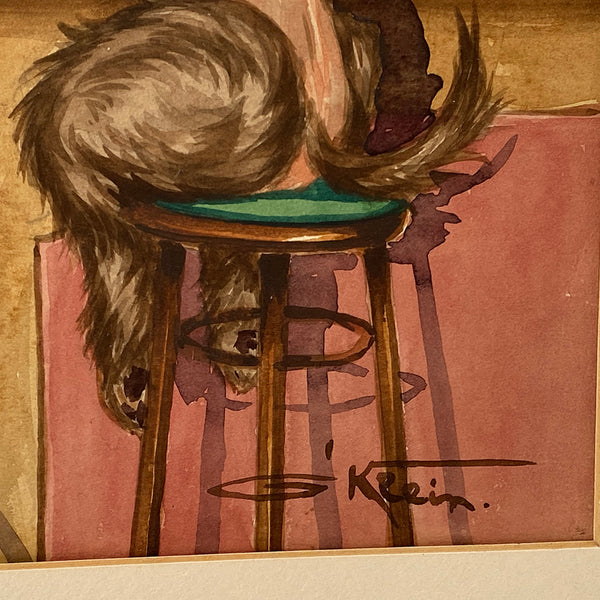 BORIS O'KLEIN Watercolor on Paper Painting, Dispute au Bar