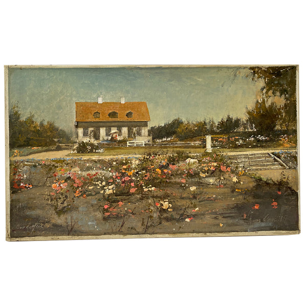 HARRY KLUGE Oil on Canvas Painting, Danish Cottage Landscape