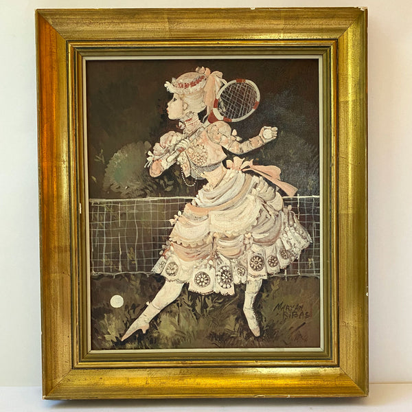 MARYAN RIBAS Oil on Canvas Painting, Victorian Girl Playing Tennis
