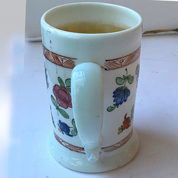 Bohemian Milch (Milk) Enameled Glass Floral Ale Stein / Mug